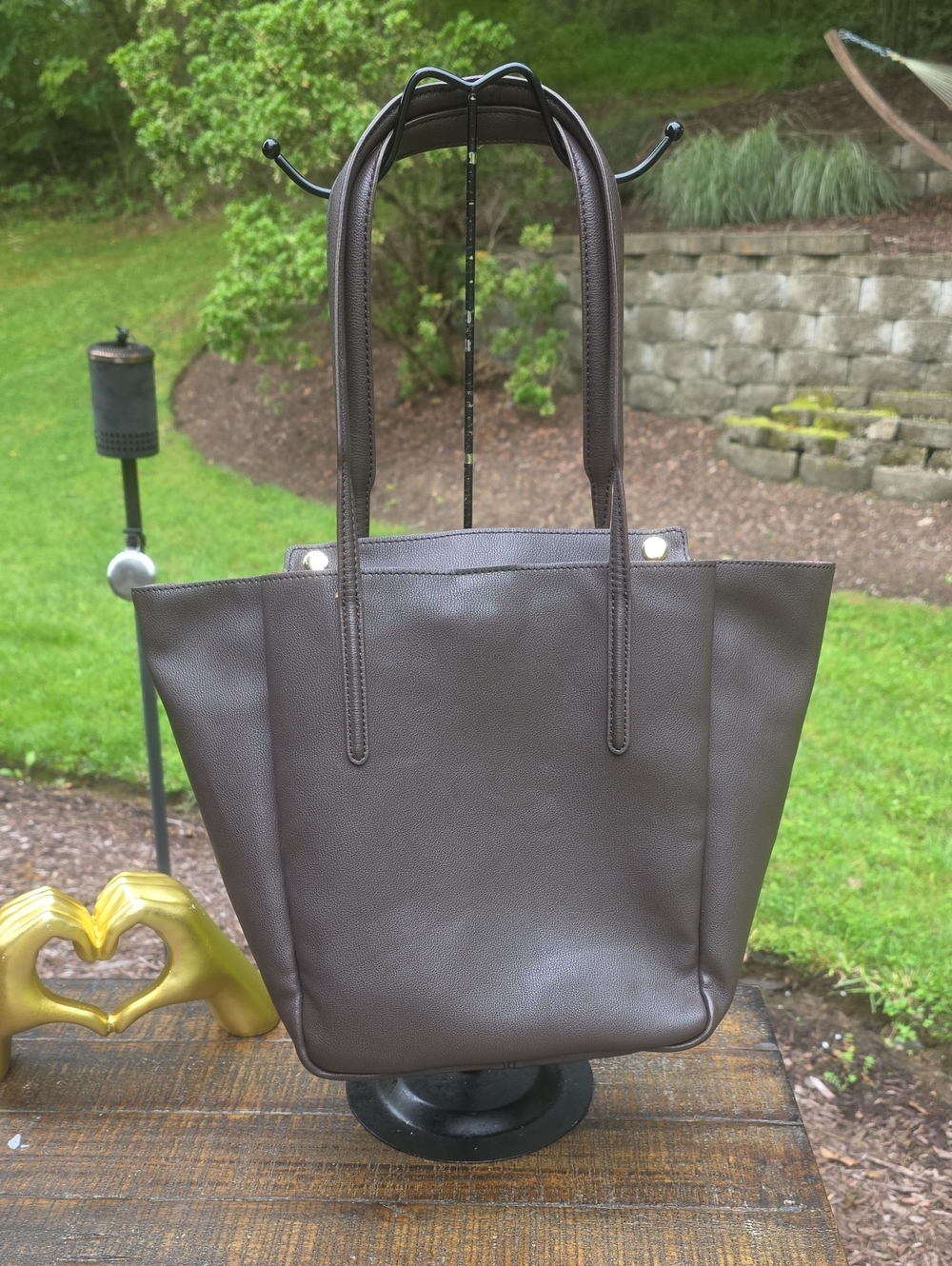 Zara Brown Vegan Leather Tote With Suede Like Orange Interior